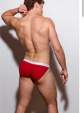 Men's Red Briefs with White Elastic Waistband —